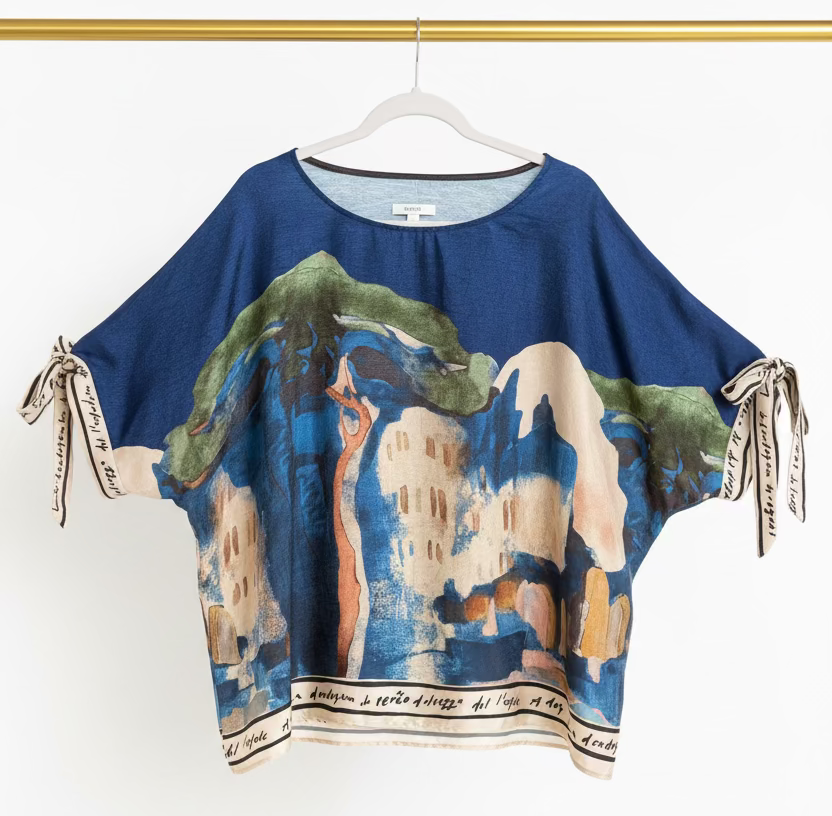 Relaxed fit Lustrous  Made in Italy Top- NAVY BLUE