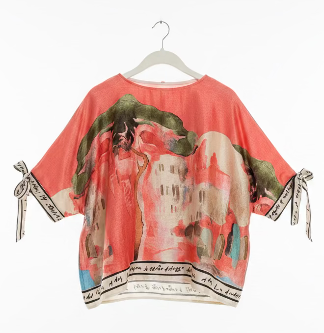Relaxed fit Lustrous Made in Italy Top- FUSCIA