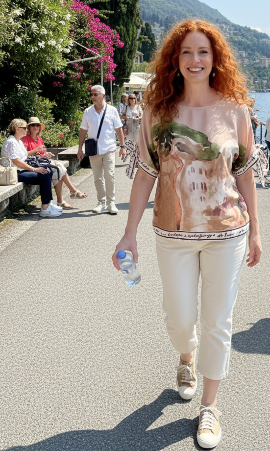 Relaxed Fit Lustrous Made in Italy Top - BEIGE