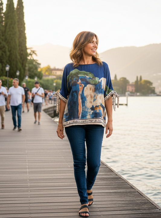 Relaxed fit Lustrous  Made in Italy Top- NAVY BLUE O/S