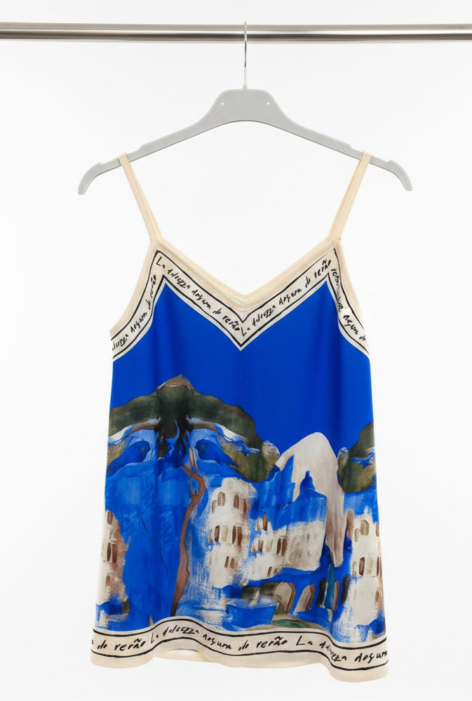 Italian Silk Watercolour Print Tank - ELECTRIC BLUE