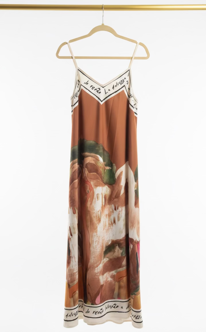 Italian Silk Maxi Dress - COPPER – Watercolour print, Made in Italy, Viscose/Silk blend