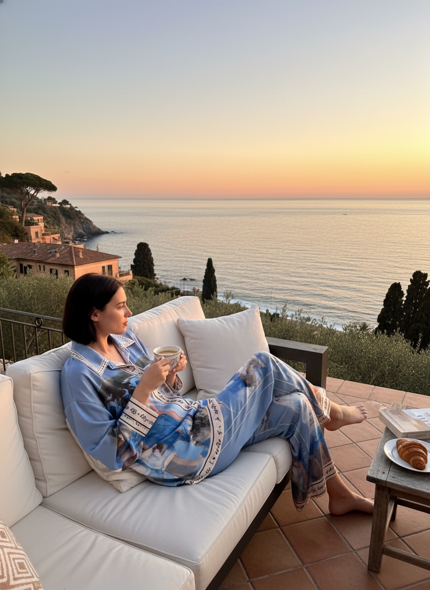 Italian Silk Watercolour Pants-Azzuro