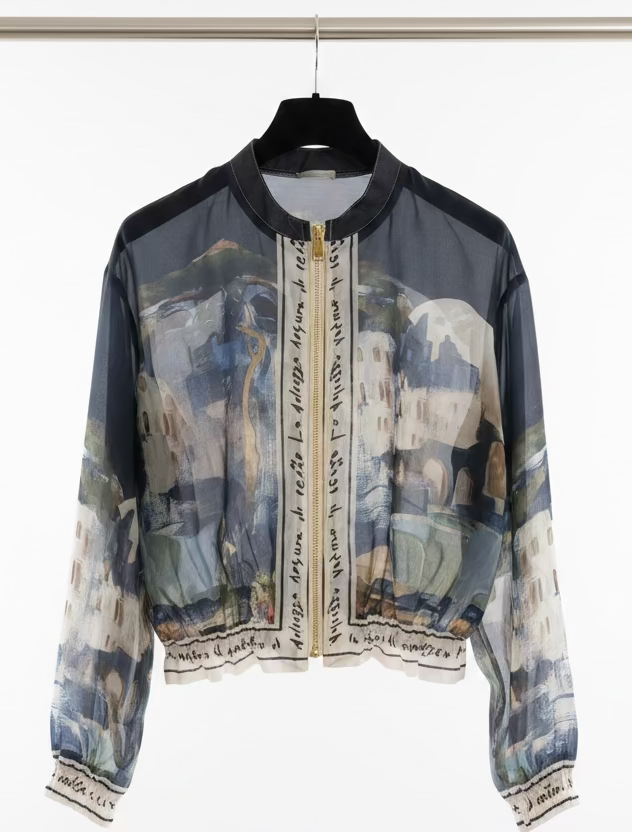 Italian Viscose Sheer Bomber Style Jacket-Navy
