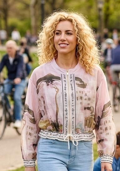 Italian Viscose Sheer Bomber Style Jacket-Pink