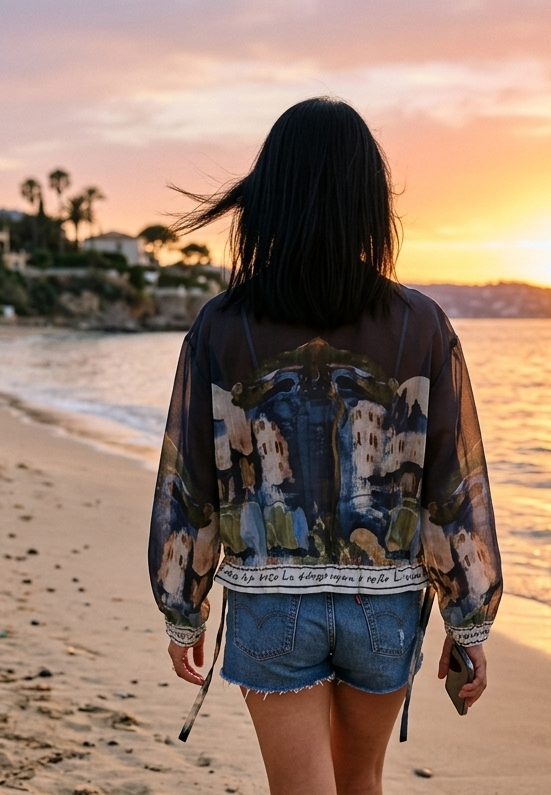 Italian Viscose Sheer Bomber Style Jacket-Navy