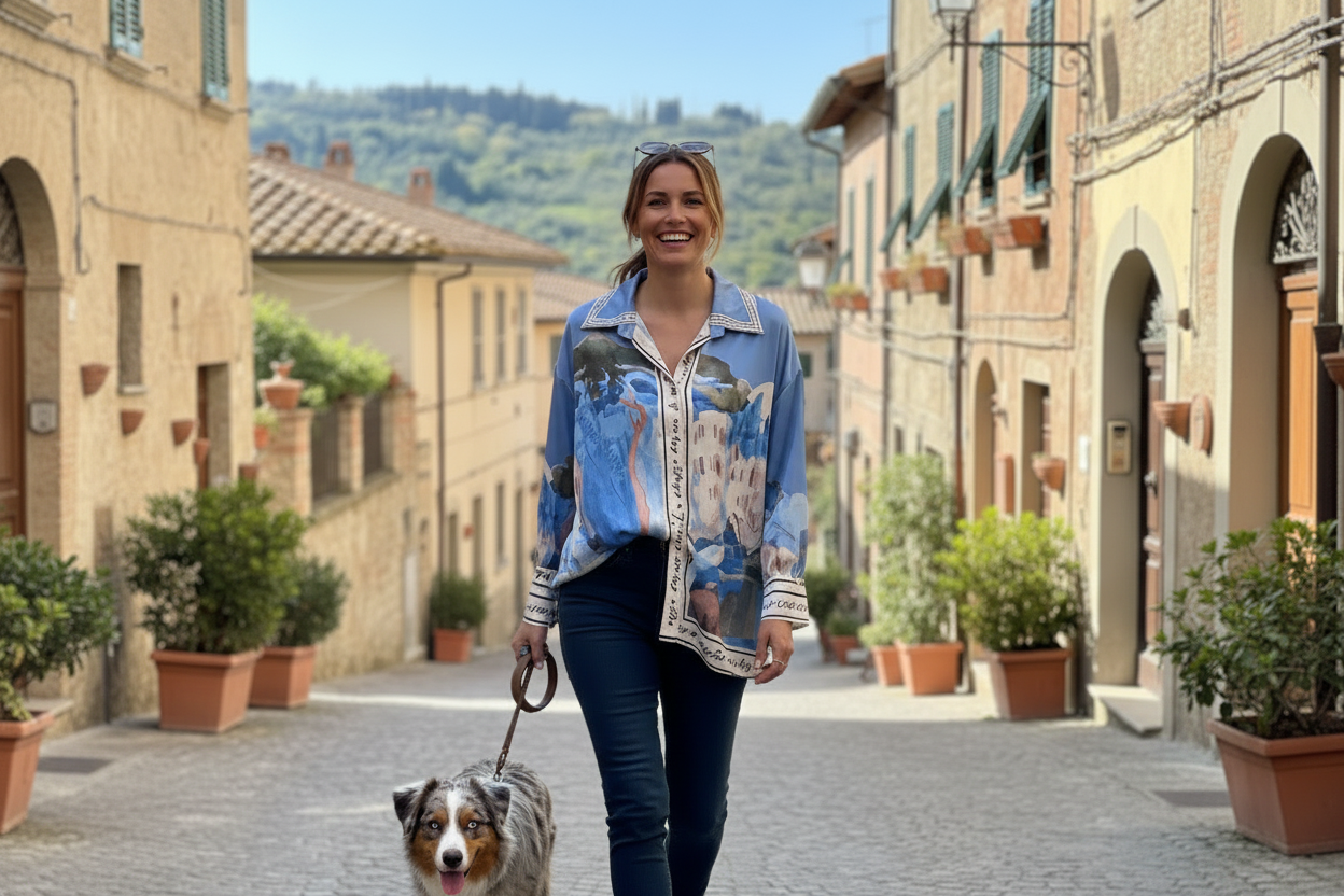 Italian Silk Watercolour Blouse-Azzuro