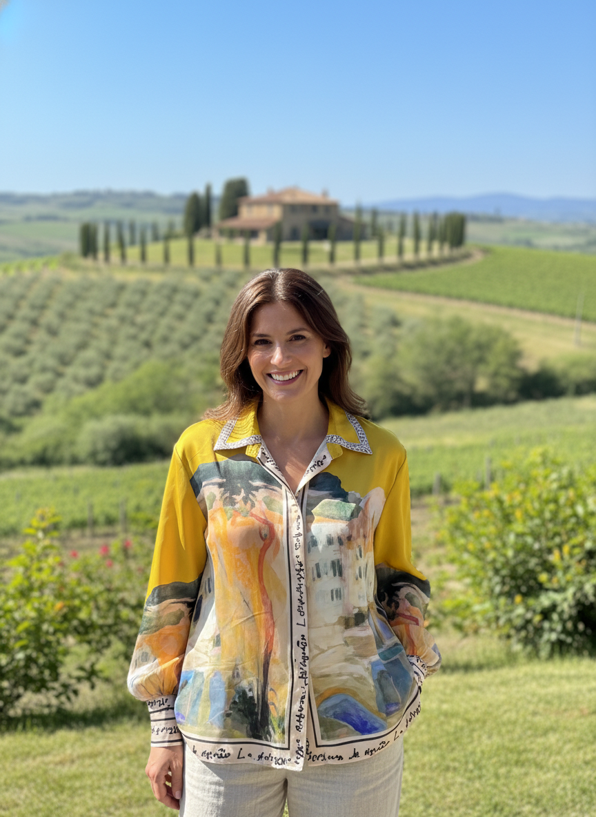 Italian Silk Watercolour Blouse-Yellow