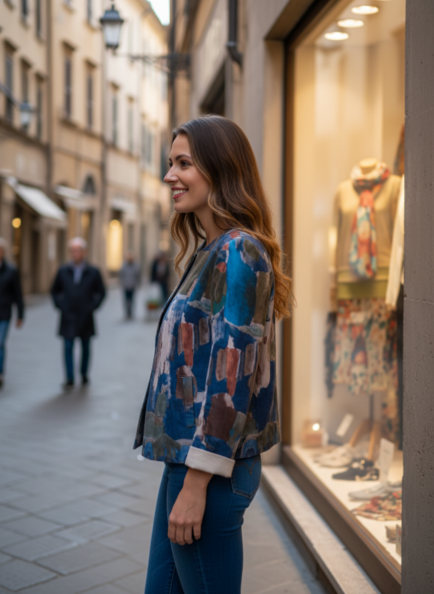 Watercolour Suede Soft Crop Jacket-Blue
