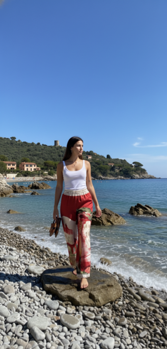 Italian Silk Watercolour Pants-Red