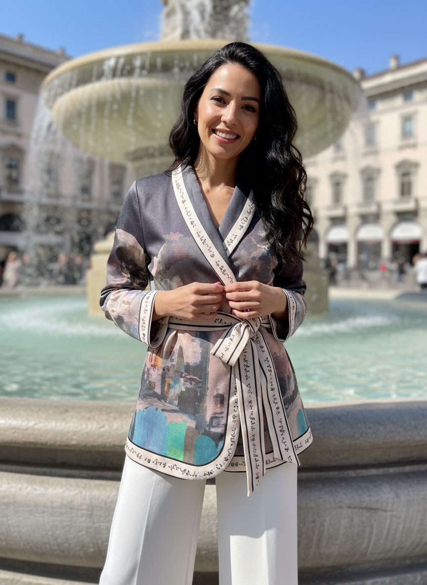 Italian Watercolor Suede- Feel Tie Jacket-Black