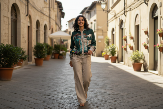 Italian Silk Watercolour Blouse-Emerald