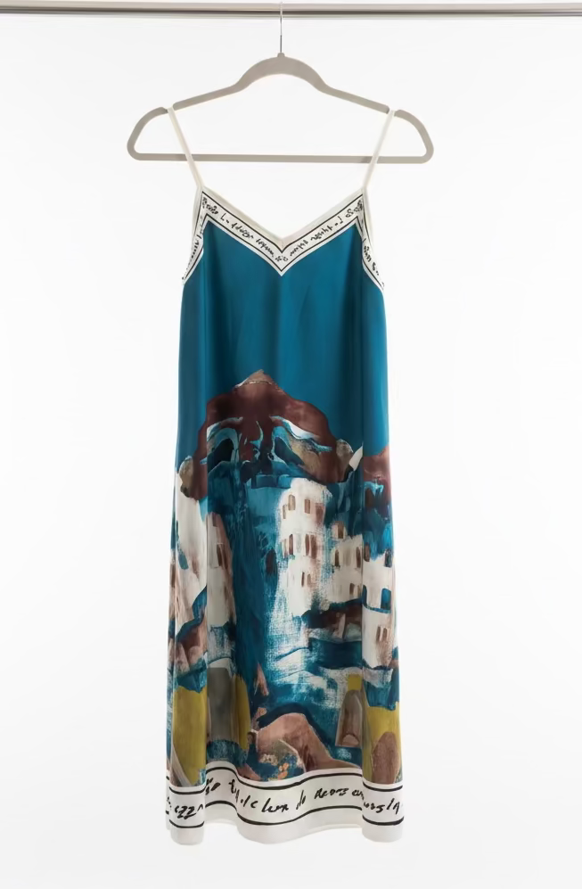Mid Length TEAL Silk Viscose Dress, Made in Italy O/S