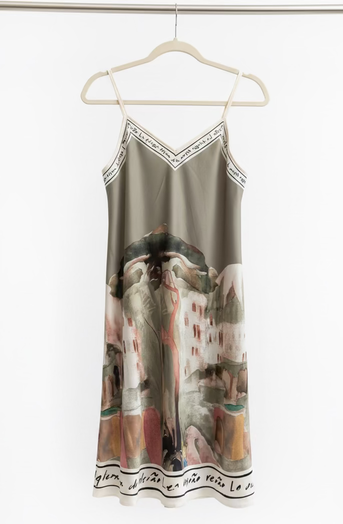 Mid Length OLIVE GREEN  Silk Viscose Dress, Made in Italy O/S