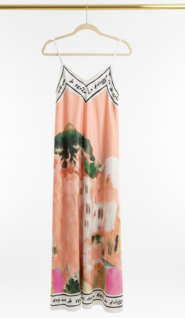 Italian Silk Maxi Dress - PEACH – Watercolour print, Made in Italy, Silk Viscose O/S