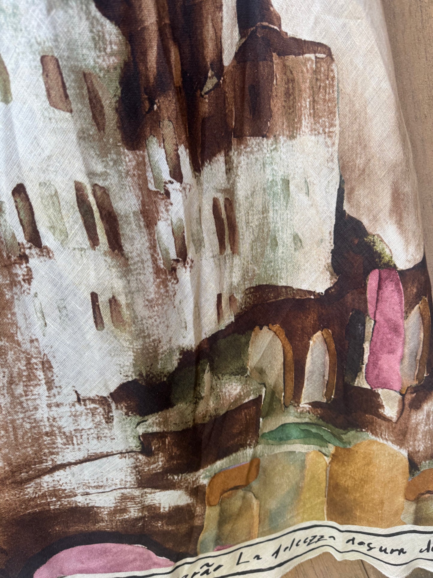 Italian Silk Maxi Dress - BROWN – Watercolour print, Made in Italy, Viscose/Silk blend - L/XL