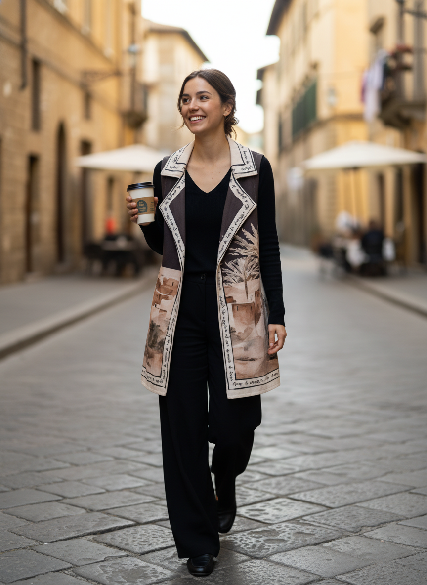 Watercolour Soft Suede-Feel Vest- Black