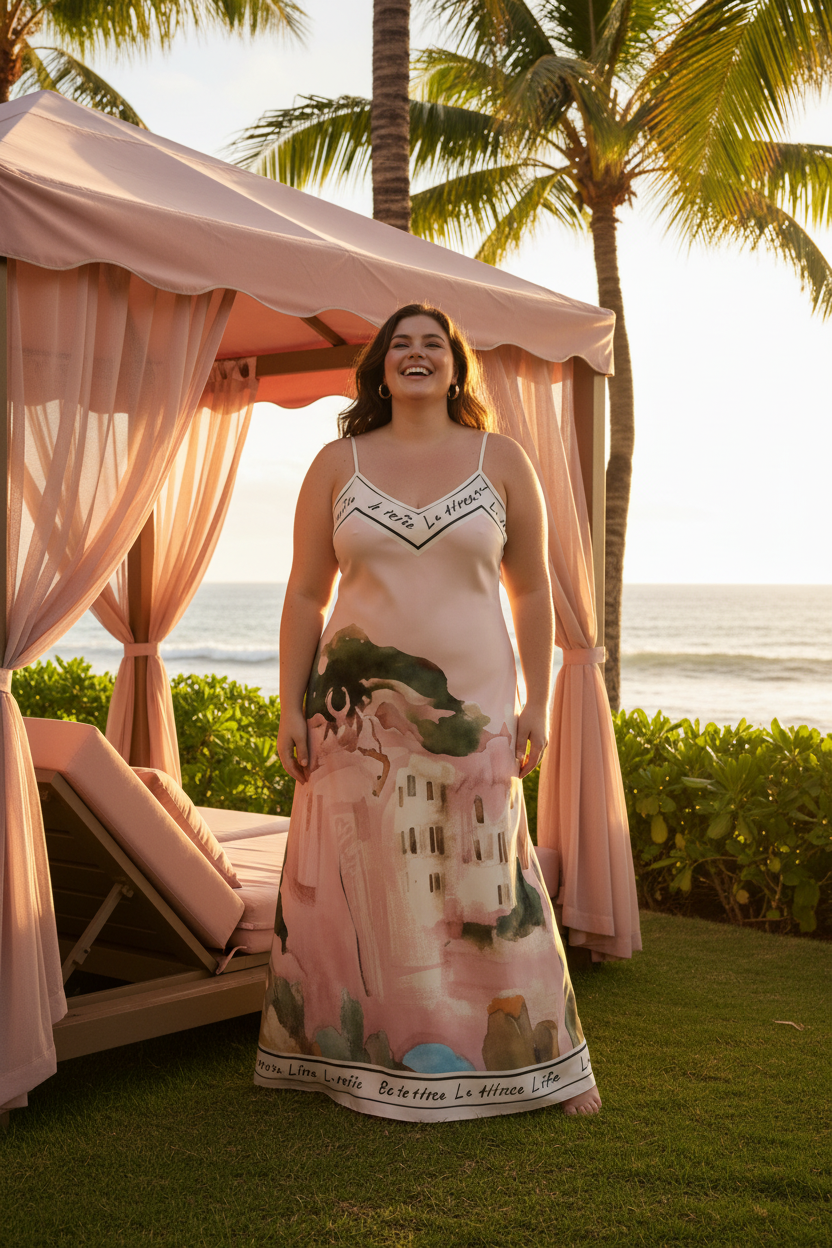 Italian Silk Maxi Dress -ROSE PINK – Watercolour print, Made in Italy, Viscose/ Silk blend  - S/ M