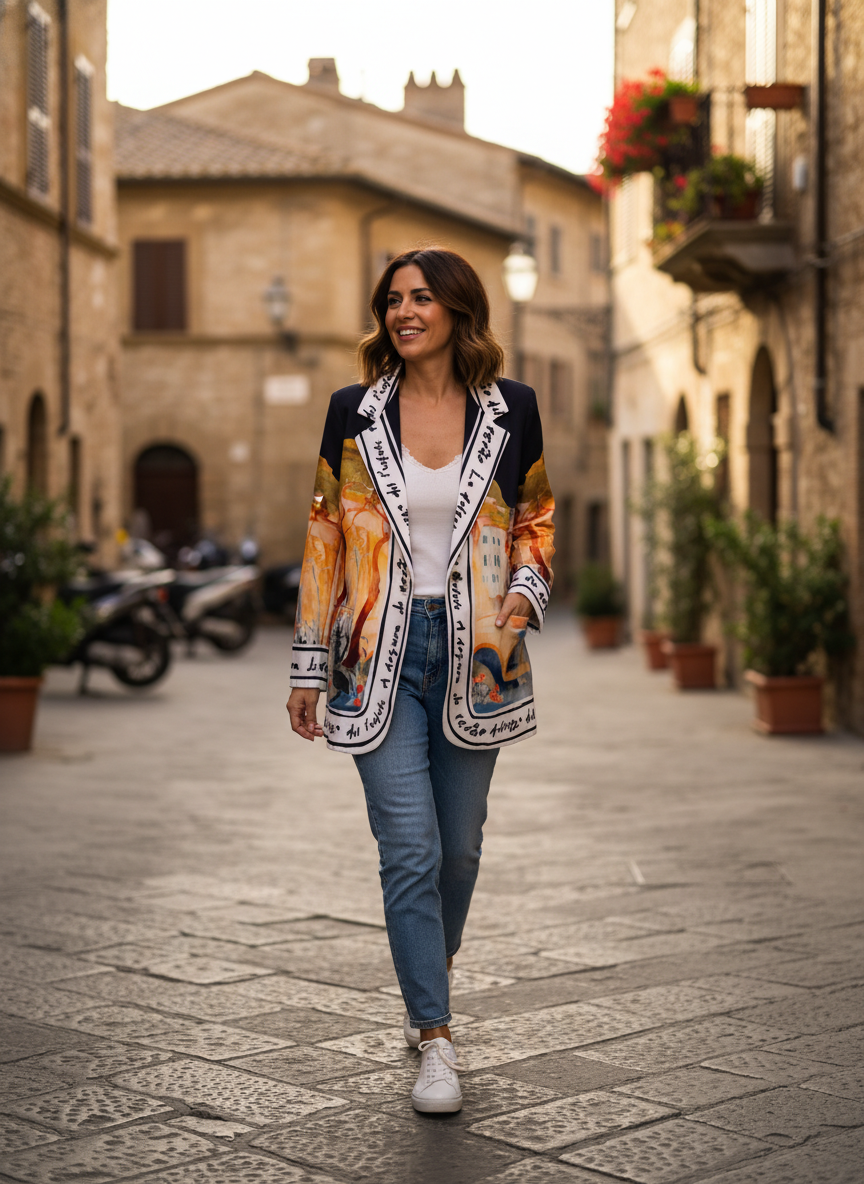 Oversized Tuscan Canvas Lined  Blazer - Black