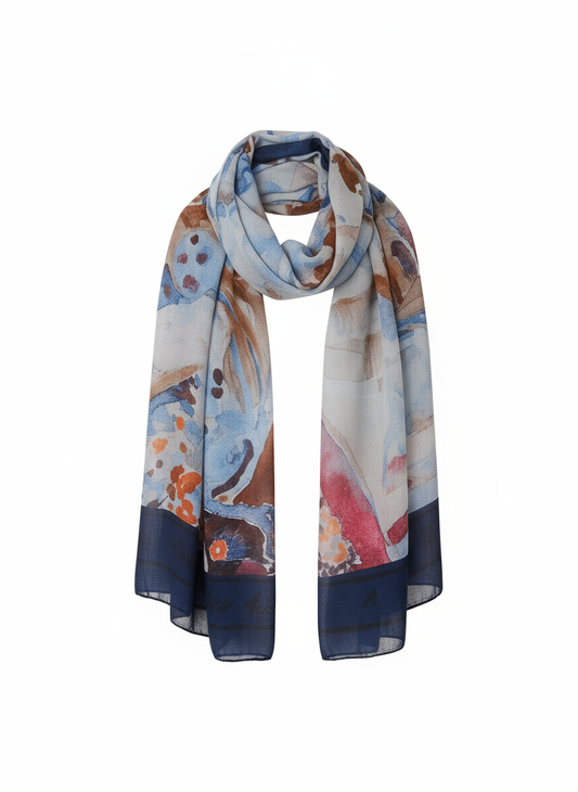 BLUE Watercolour print scarf