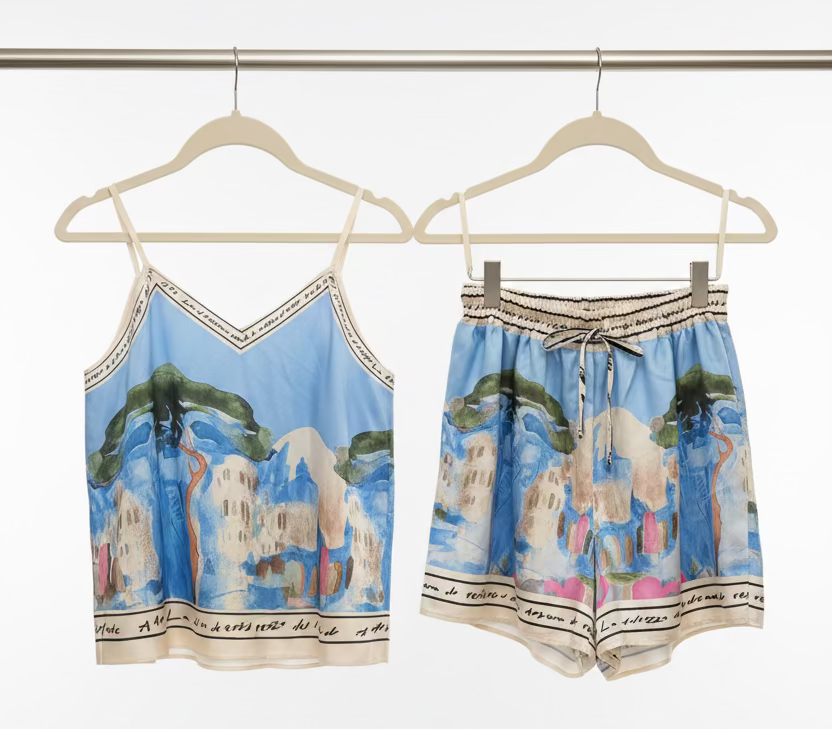 Italian Watercolour Shorts & Tank Matching Set-Baby Blue-Viscose/ Polyester blend- O/S Resortwear