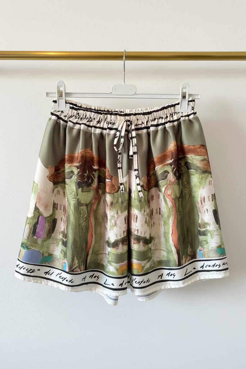 Italian Watercolour Shorts & Tank Matching SET- LIGHT OLIVE -Viscose/ Polyester blend- O/S Resortwear