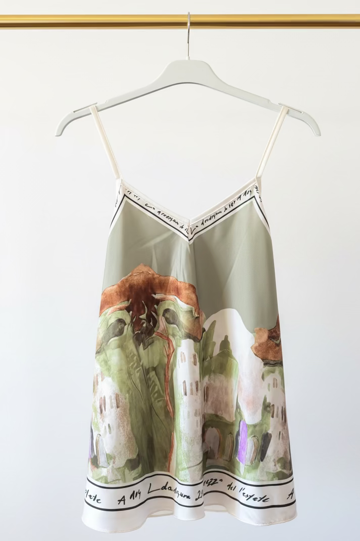 Italian  Watercolour Print Tank Top - LIGHT OLIVE GREEN- Viscose/ Polyester blend- O/S Resortwear