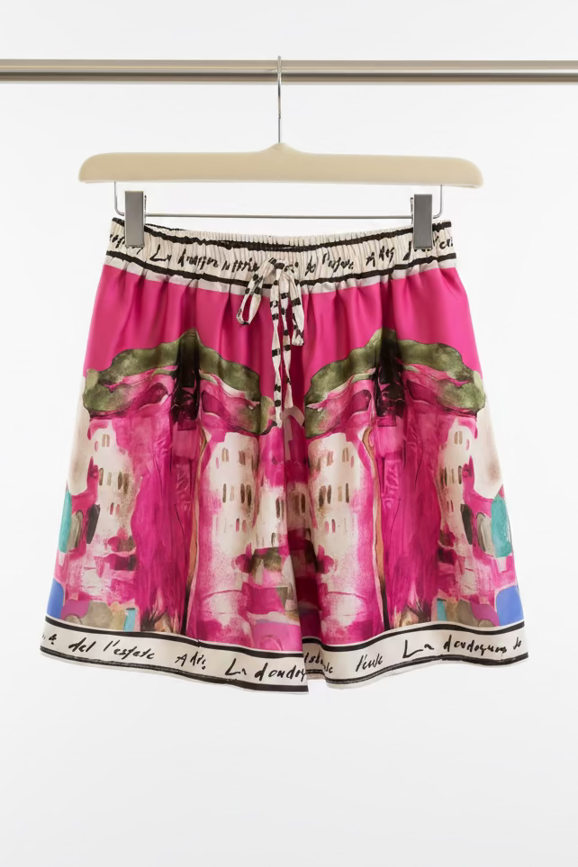 Italian Watercolour Shorts & Tank Matching Set-ELECTRIC PINK-Viscose/ Polyester blend- O/S Resortwear