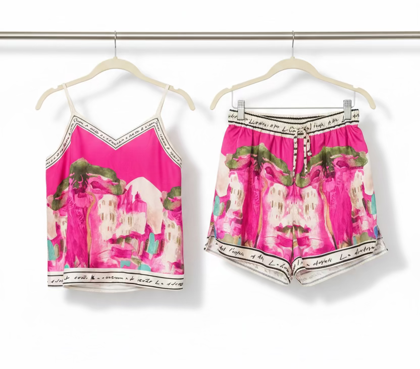 Italian Watercolour Shorts & Tank Matching Set-ELECTRIC PINK-Viscose/ Polyester blend- O/S Resortwear