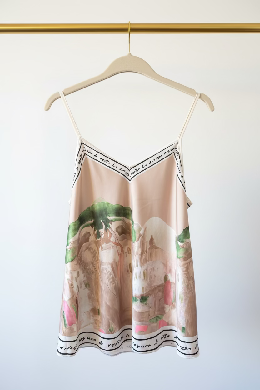 Italian Watercolour Shorts & Tank Matching Set-GOLDEN BEIGE-Viscose/ Polyester blend- O/S Resortwear