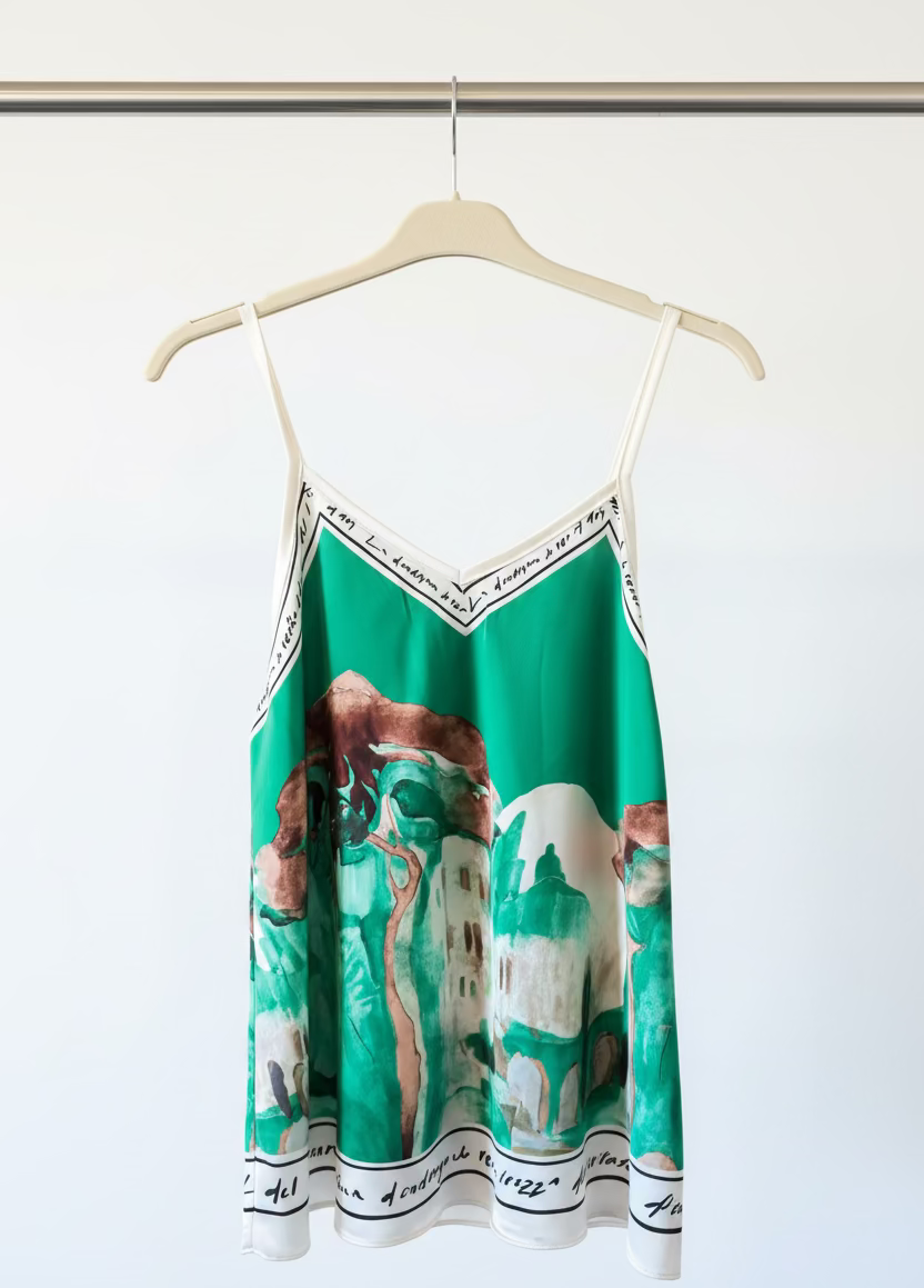 Italian Watercolour Print Tank Top - ELECTRIC GREEN - Viscose/ Polyester blend- O/S Resortwear
