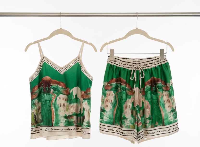 Italian Watercolour Shorts & Tank Matching Set-ELECTRIC GREEN-Viscose/ Polyester blend- O/S Resortwear