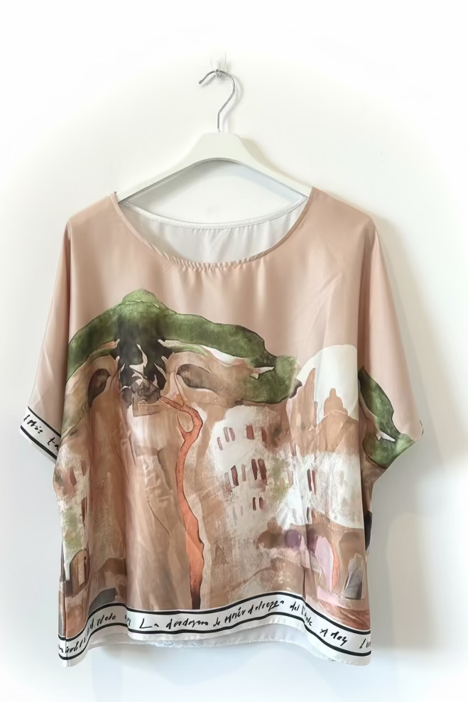 Italian Watercolour Pant & Relaxed Top  Set-GOLDEN BEIGE- Viscose/ Polyester blend, Made in Italy, O/S