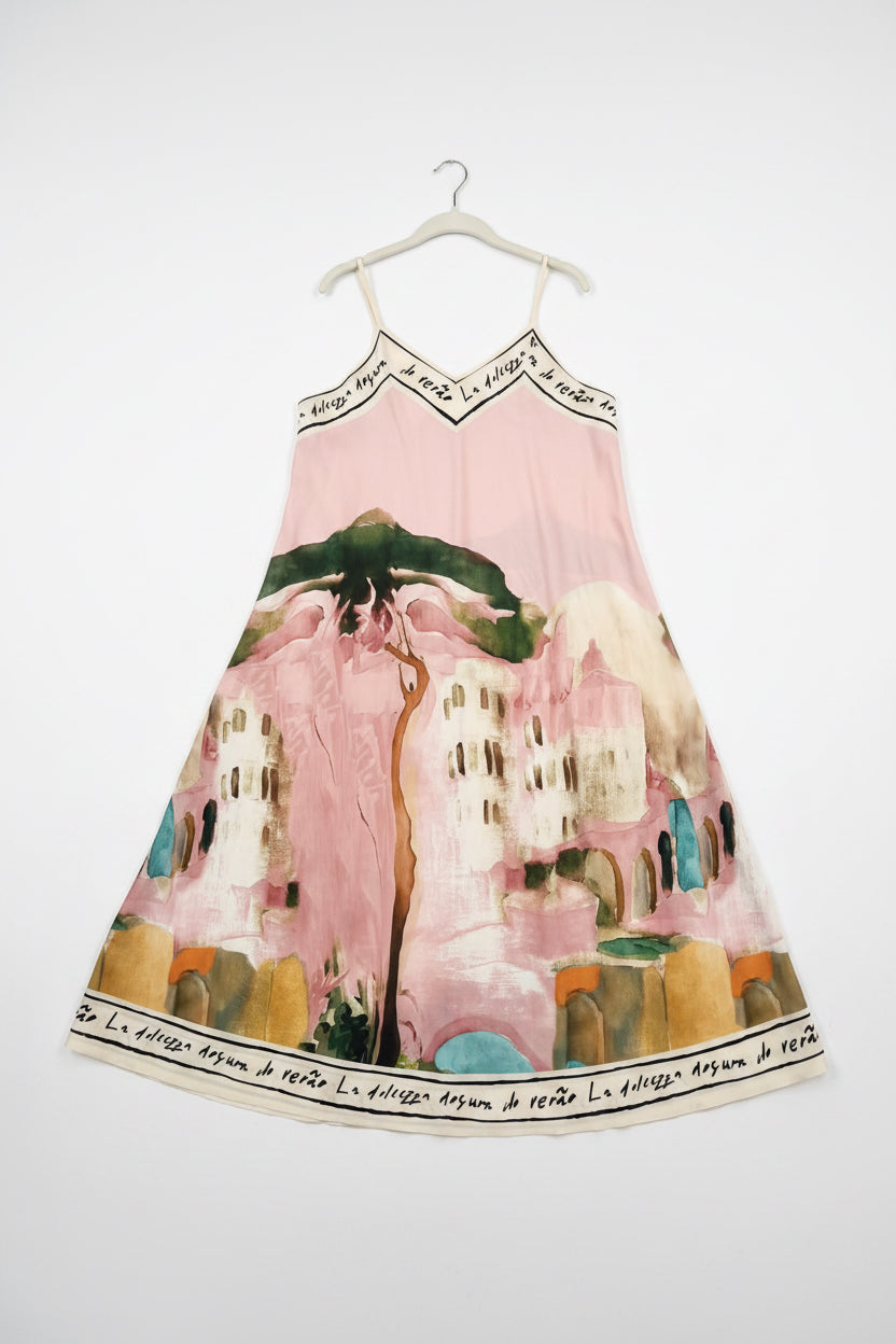 Watercolor Textured Maxi Dress- LIGHT PINK- Italian Polyester, Made in Italy O/S