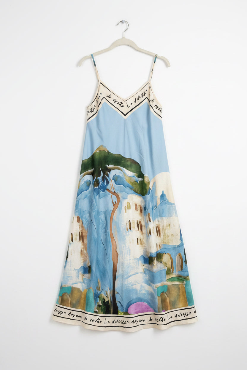 Watercolor Textured Maxi Dress- BABY BLUE- Italian Viscose, Made in Italy O/S