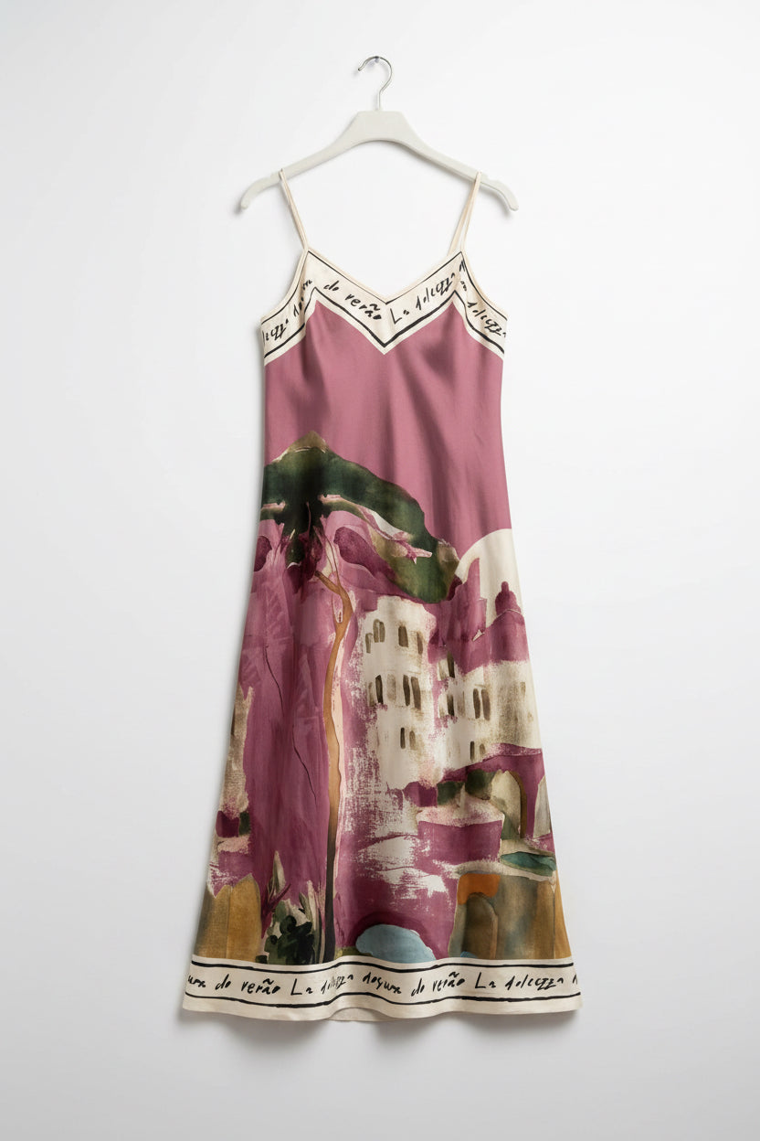 Watercolor Textured Maxi Dress- BARBIE PINK- Italian Viscose, Made in Italy O/S