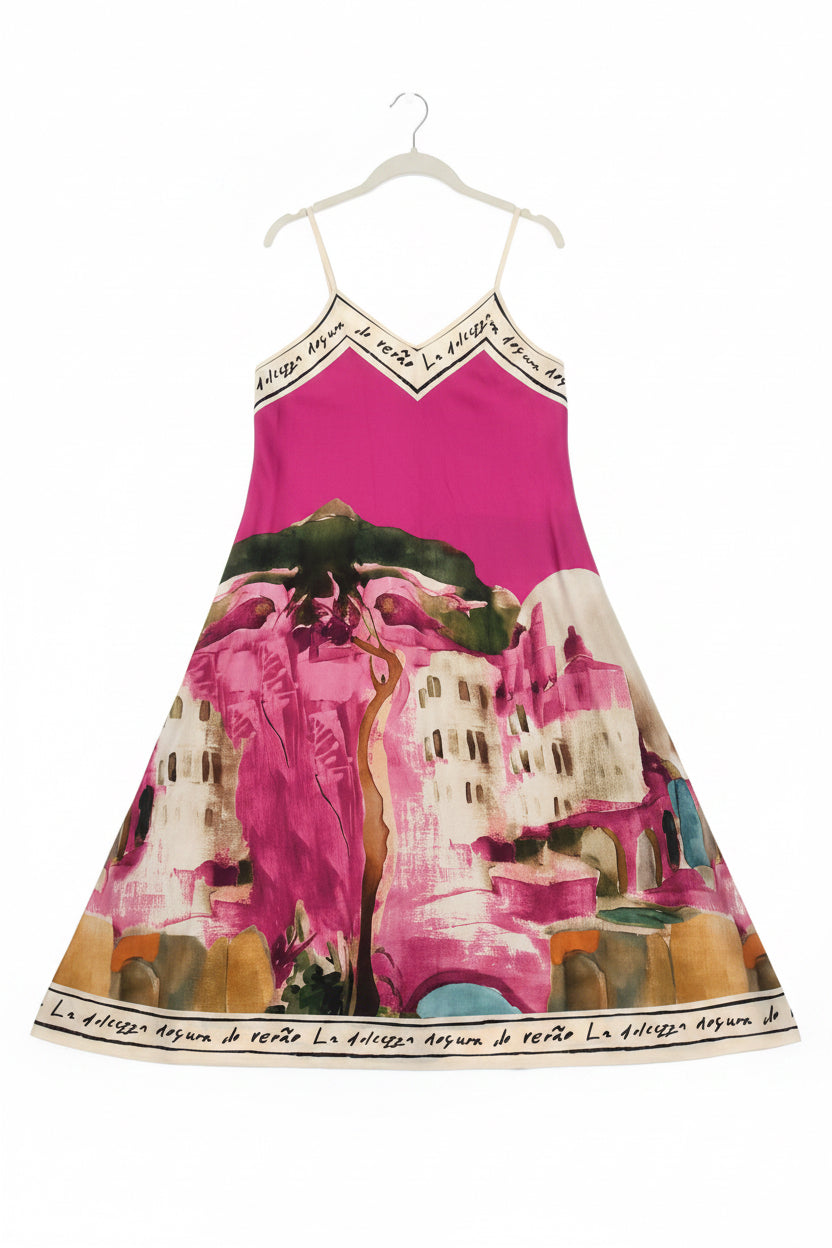 Watercolor Textured Maxi Dress-  ELECTRIC PINK- Italian Polyester, Made in Italy O/S