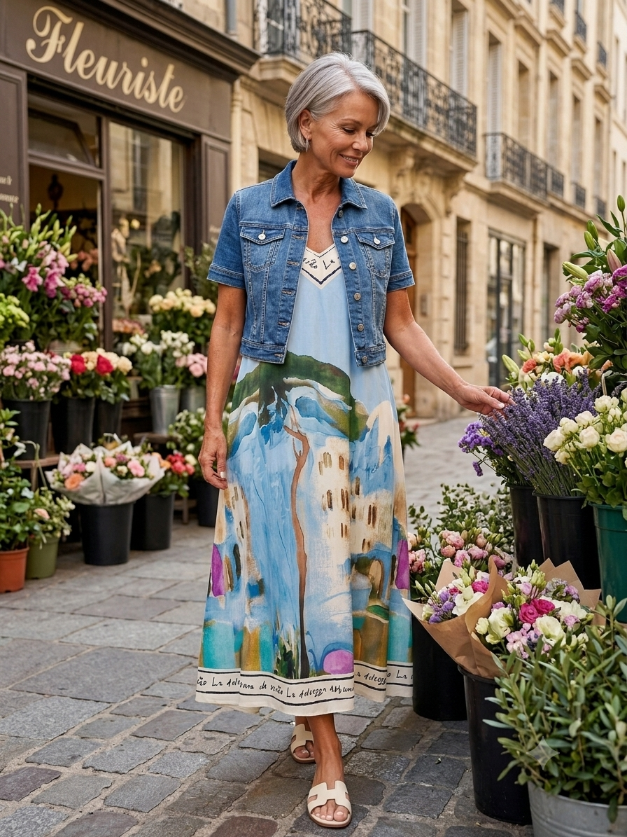 Watercolor Textured Maxi Dress- BABY BLUE- Italian Viscose, Made in Italy O/S