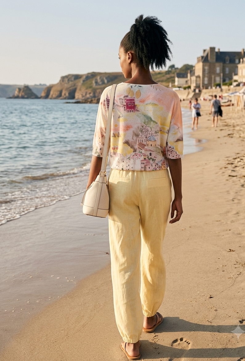 Watercolor Italian Knitted Short Sleeve  Women’s Top-YELLOW- Viscose blend- Amalfi Print