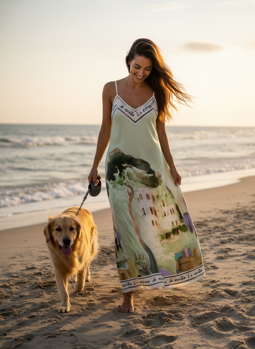 Italian Watercolour Silk Maxi Dress-Lime Green O/S