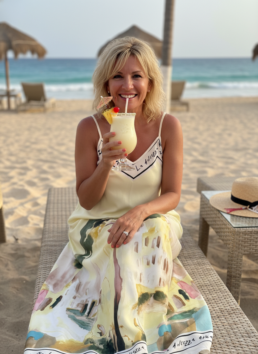 Italian Silk Maxi Dress - BUTTER YELLOW – Watercolour print, Made in Italy, Viscose/Silk blend O/S