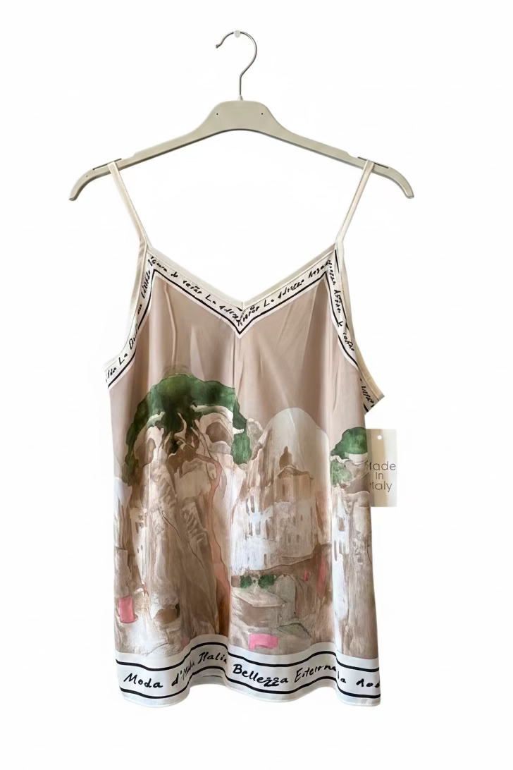 Italian Watercolour Print Tank Top - GOLDEN BEIGE - Viscose/ Polyester blend- O/S Resortwear