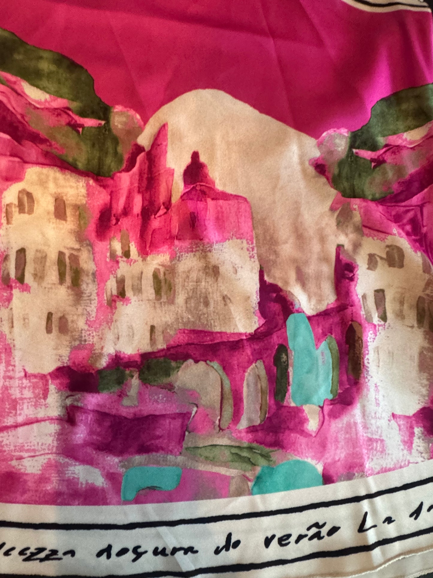 O/S-Italian Watercolour Print Women’s Spaghetti StrapTank Top- MAGENTA PINK  - Viscose/ Polyester blend-Made in Italy