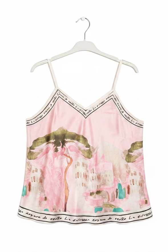 O/S-Italian Watercolour Print Women’s Spaghetti StrapTank Top- LIGHT PINK - Viscose/ Polyester blend-Made in Italy