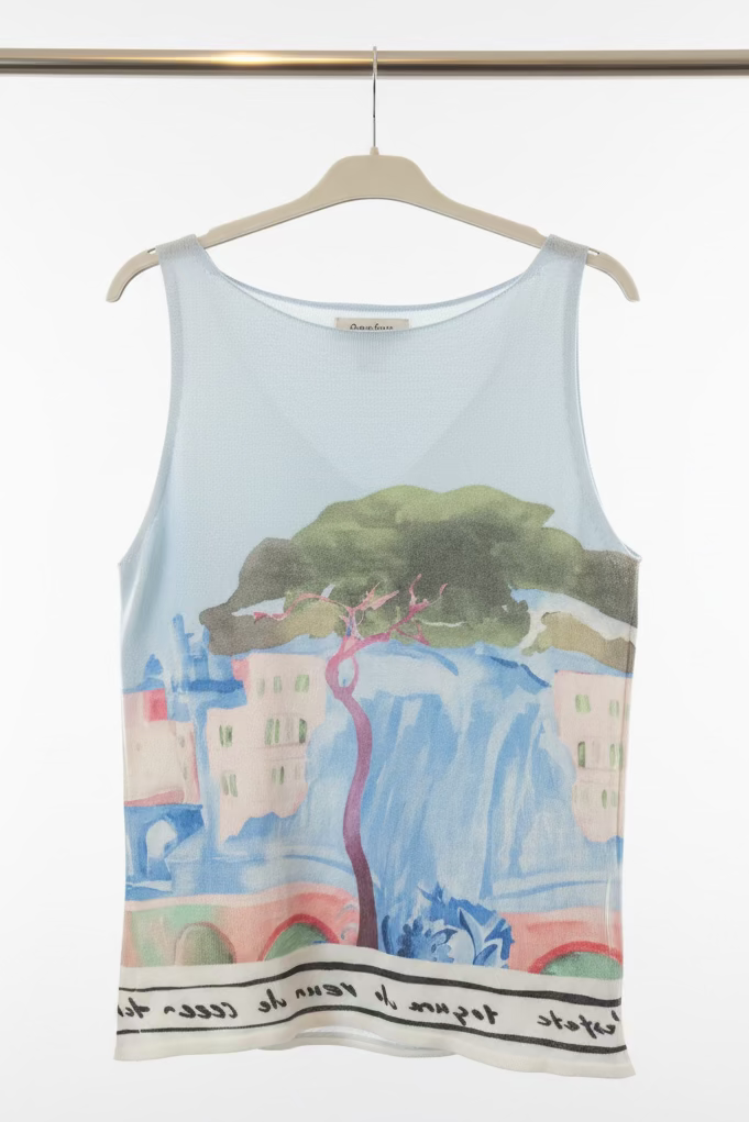 Watercolour print Knitted Women’s Tank Top - BLUE - Soft Viscose blend, Made in Italy, O/S