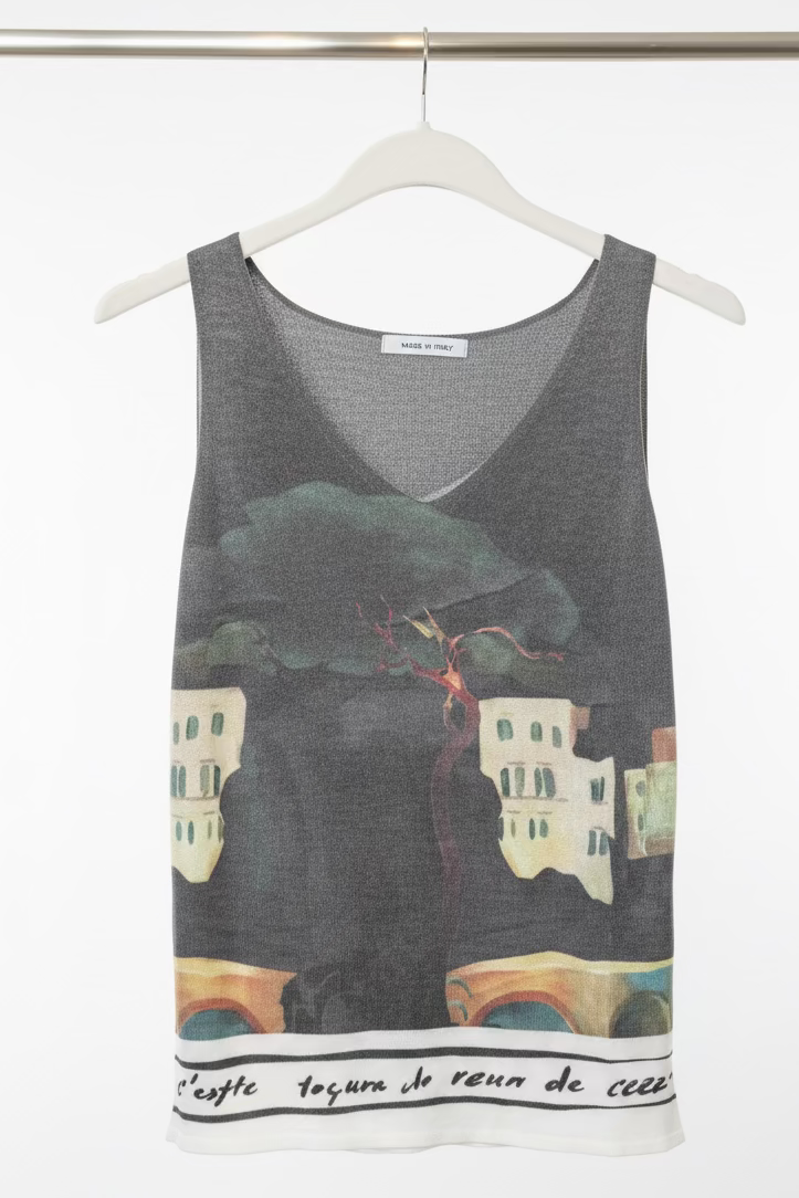 Watercolour Print Knitted Women’s Tank Top - ASHY GRAY - Soft Viscose blend, Made in Italy, O/S