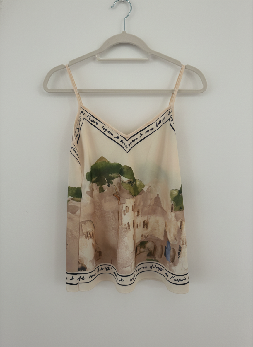 Italian Silk Watercolour Print Tank - Off white