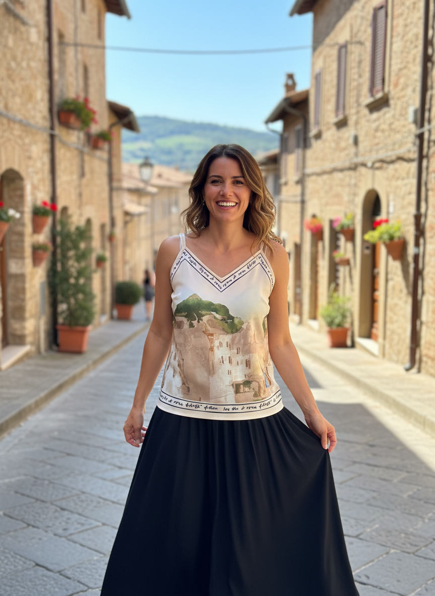 Italian Silk Watercolour Print Tank - Off white