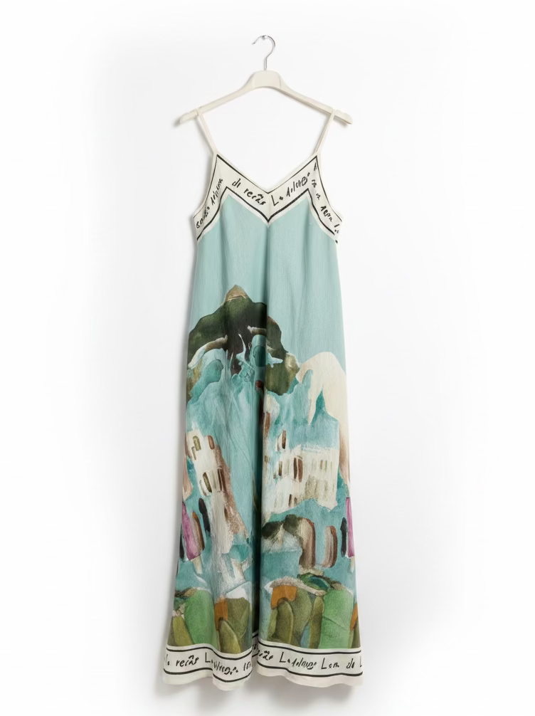 LINEN Women's Maxi Dress-Made in Italy-TURQUOISE - O/S