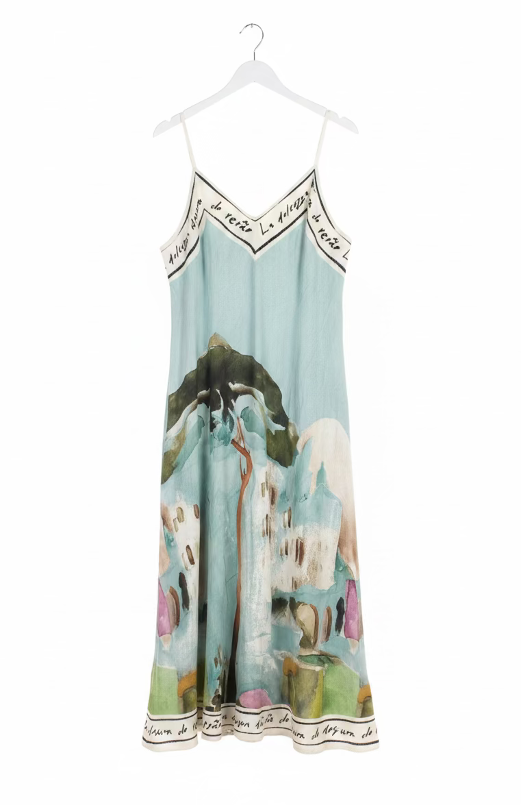 LINEN Women's Maxi Dress-Made in Italy-TURQUOISE - O/S